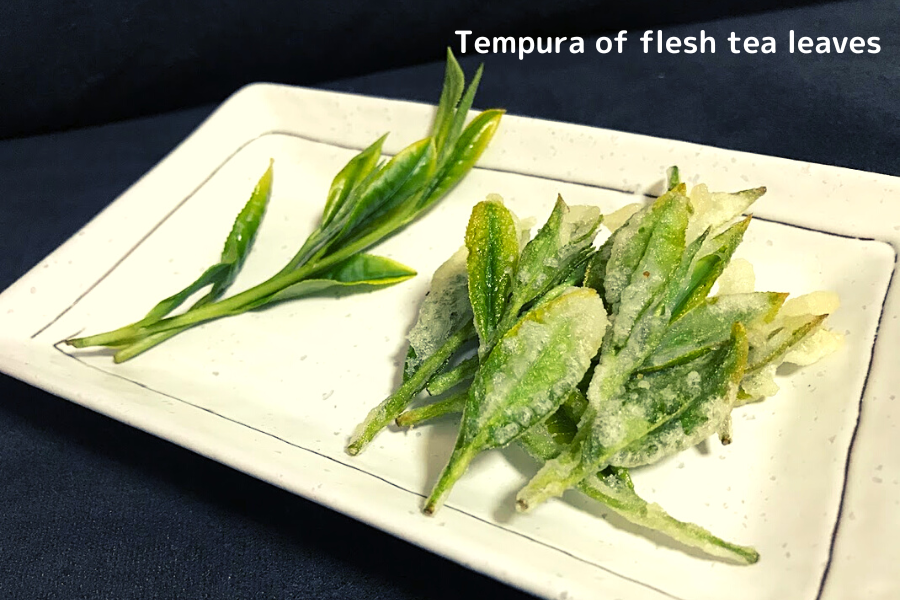 Tempura of fresh leaves of the first tea leaves