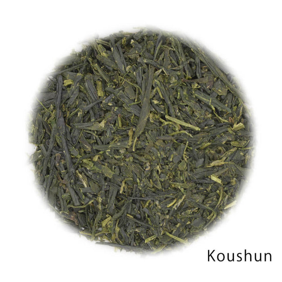 Koushun green tea leaves.