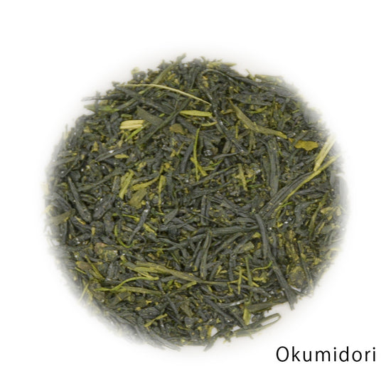 Okumidori green tea leaves.
